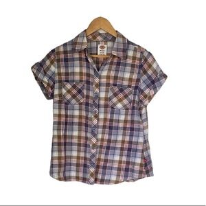 DICKIES Short Sleeve Flannel Button Up Shirt Womens Size Small